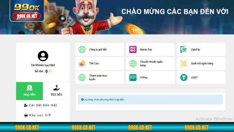 Nạp tiền vào tài khoản game